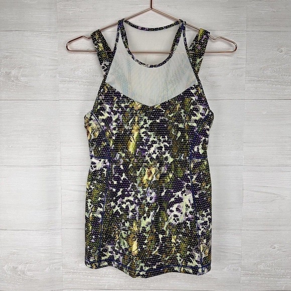 LULULEMON Running in the City Tank Top Women Size 6 Floral Mesh Green Yoga Gym - Picture 2 of 13